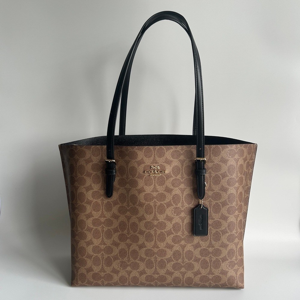 Coach Mollie Tote Brown Signature Canvas Leather Bag GOOD